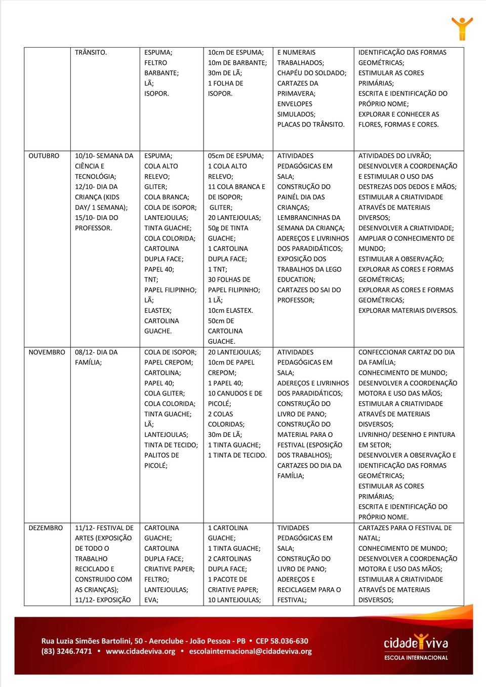 OUTUBRO 10/10- SEMANA DA CIÊNCIA E TECNOLÓGIA; 12/10- DIA DA CRIANÇA (KIDS DAY/ 1 SEMANA); 15/10- DIA DO PROFESSOR. TINTA 40; FILIPINHO; GUACHE.