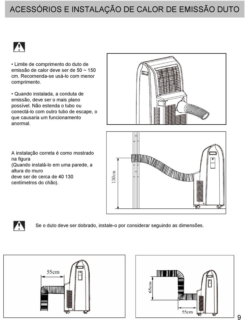 Não estenda o tubo ou conectá-lo com outro tubo de escape, o que causaria um funcionamento anormal.