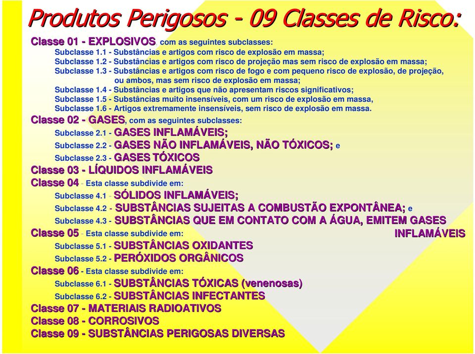 3 - Substâncias e artigos com risco de fogo e com pequeno risco de explosão, de projeção, ou ambos, mas sem risco de explosão em massa; Subclasse 1.