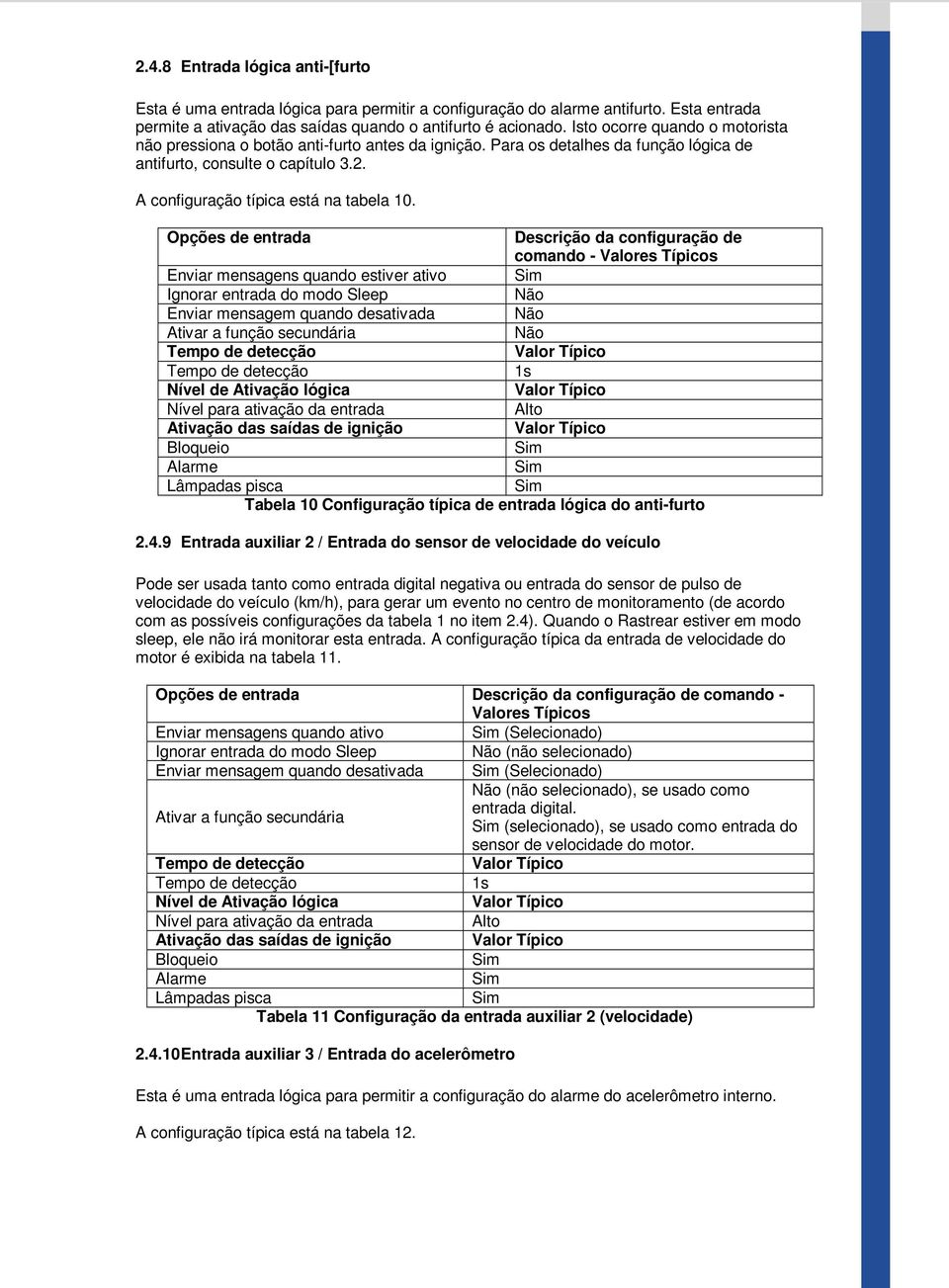 Opções de entrada Descrição da configuração de comando - Valores Típicos Enviar mensagens quando estiver ativo Sim Ignorar entrada do modo Sleep Não Enviar mensagem quando desativada Não Ativar a