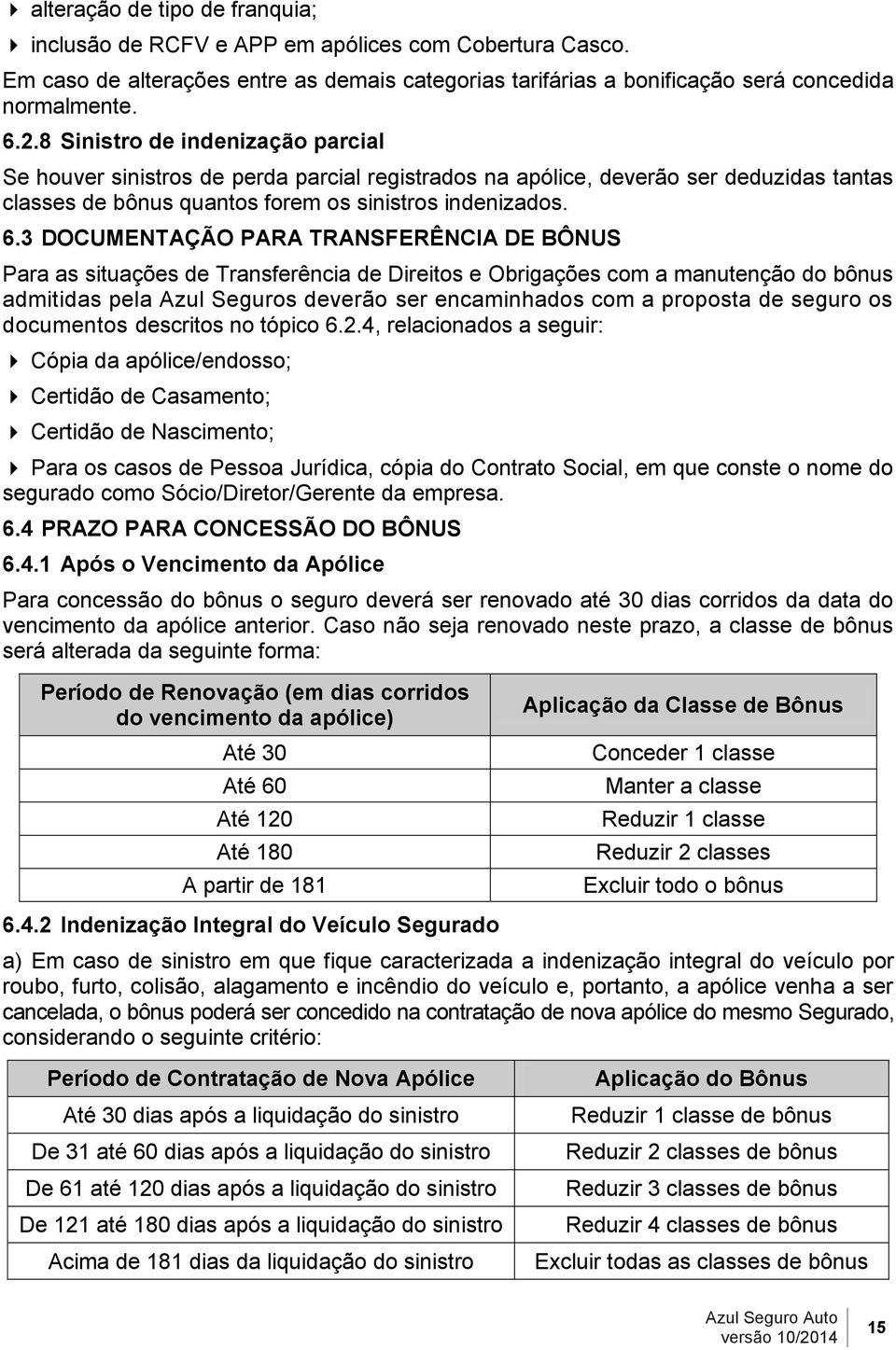 3 DOCUMENTAÇÃO PARA TRANSFERÊNCIA DE BÔNUS Para as situações de Transferência de Direitos e Obrigações com a manutenção do bônus admitidas pela Azul Seguros deverão ser encaminhados com a proposta de