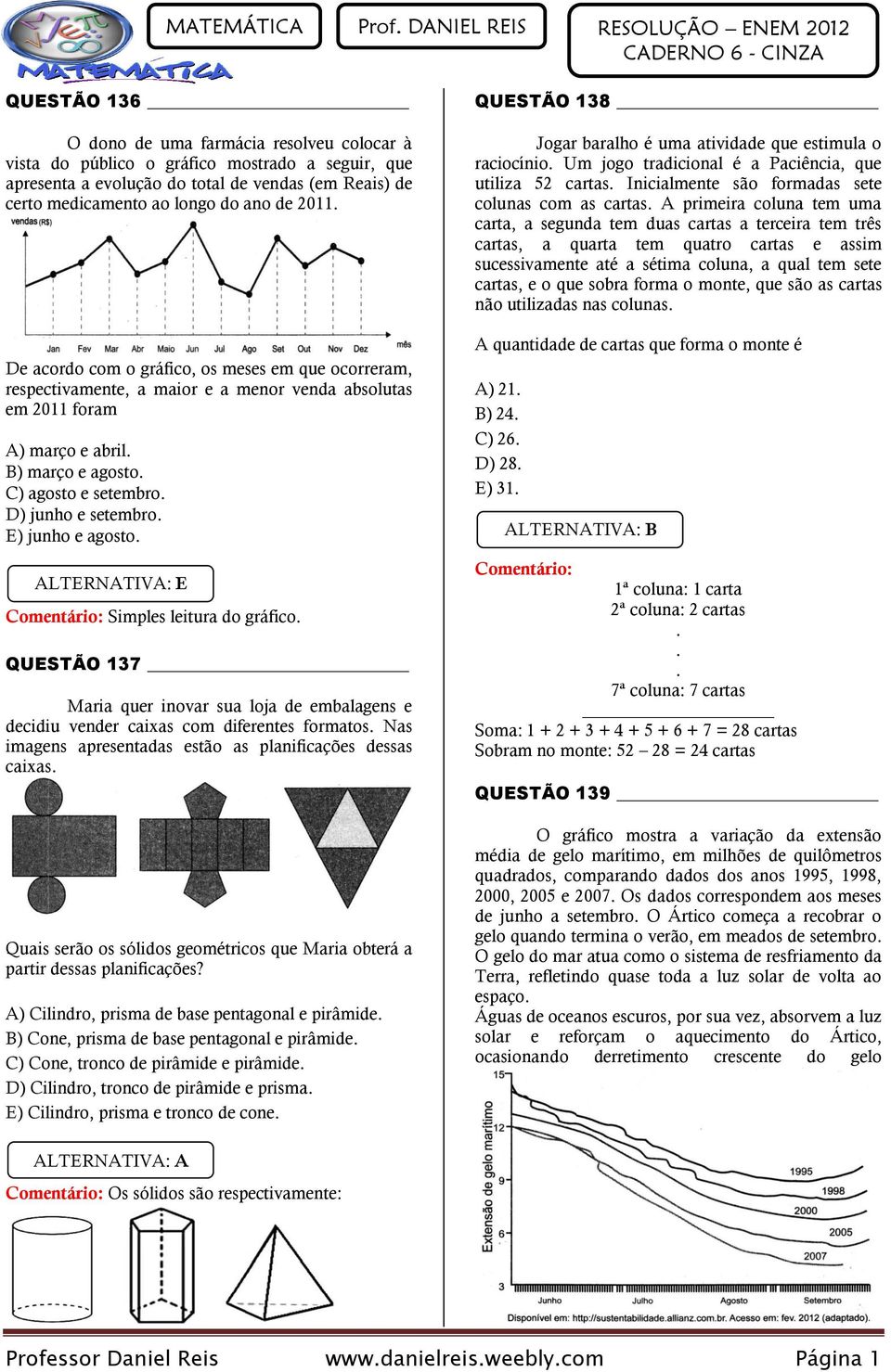 e agosto C) agosto e setembro D) junho e setembro E) junho e agosto Simples leitura do gráfico QUESTÃO 37 Maria quer inovar sua loja de embalagens e decidiu vender caixas com diferentes formatos Nas