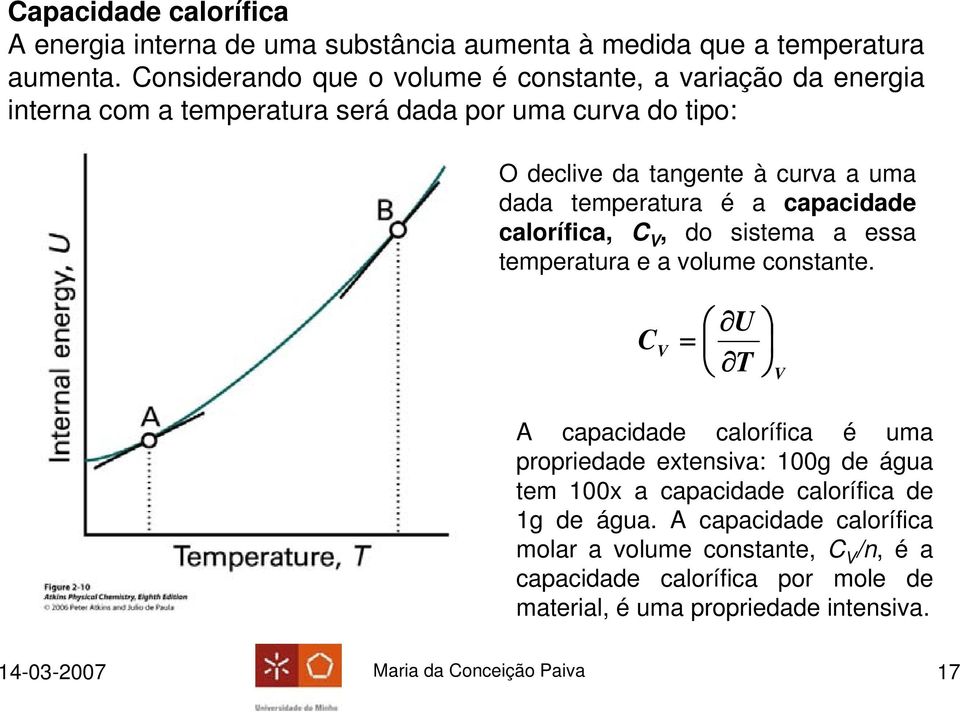 temperatura é a capacidade calorífica, C, do sistema a essa temperatura e a volume constante.