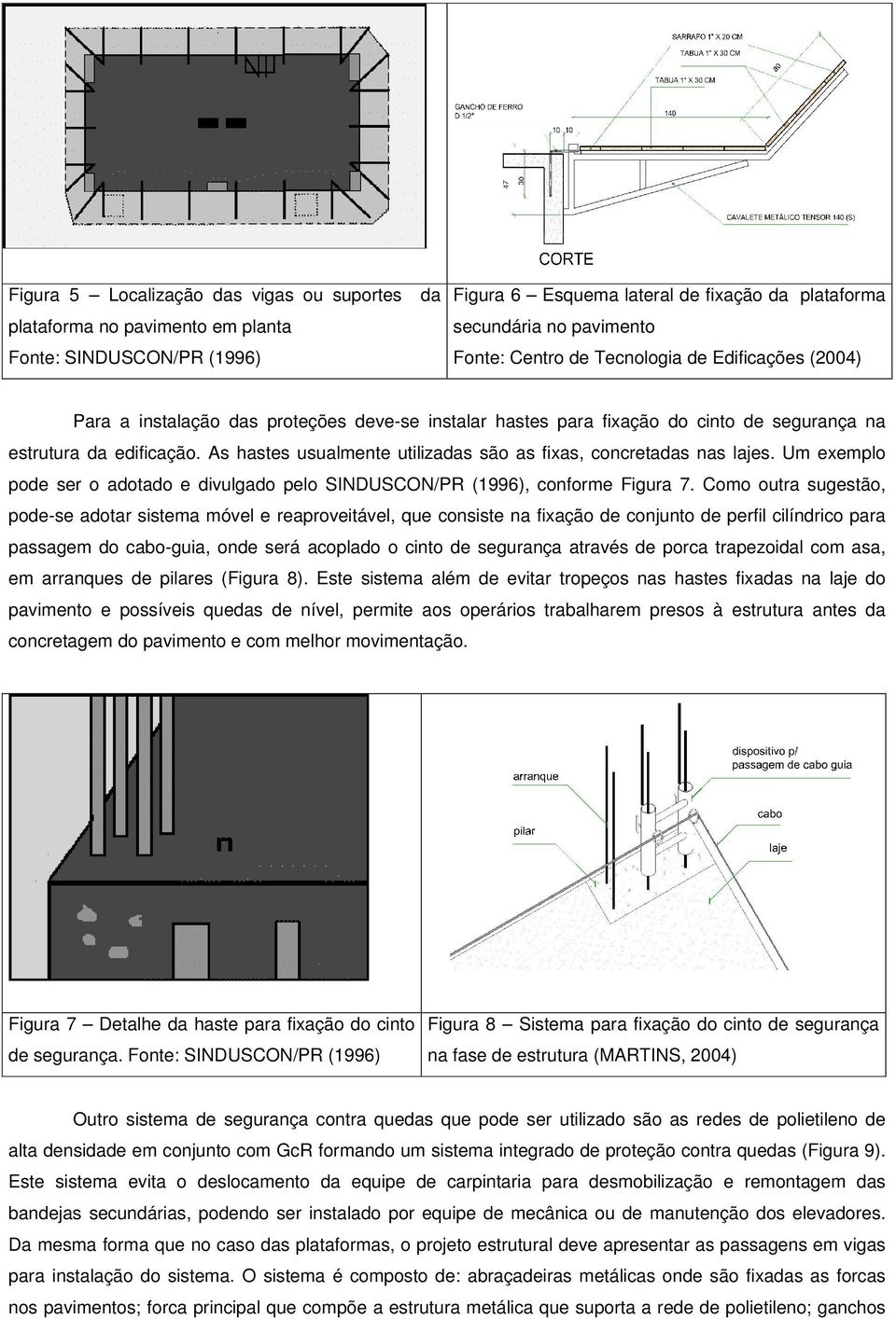 As hastes usualmente utilizadas são as fixas, concretadas nas lajes. Um exemplo pode ser o adotado e divulgado pelo SINDUSCON/PR (1996), conforme Figura 7.