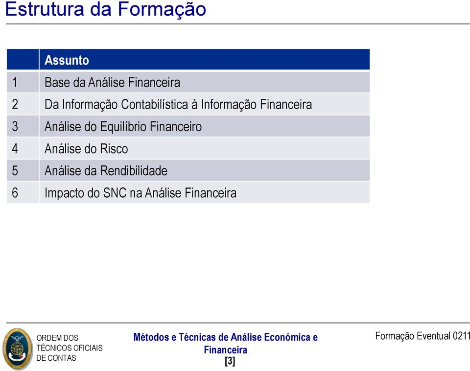 Análise do Equilíbrio Financeiro 4 Análise do