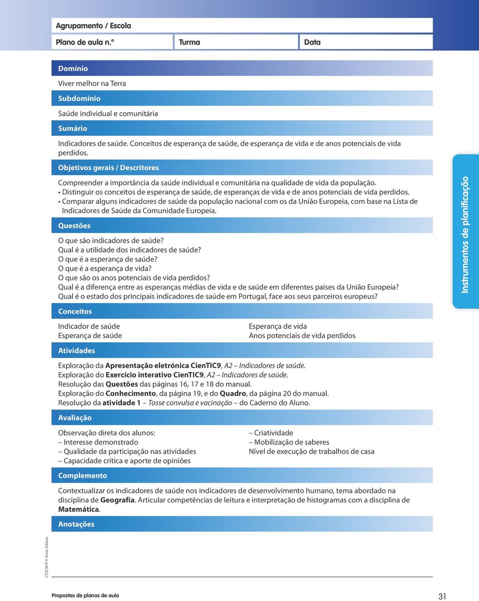 Distinguir os conceitos de esperança de saúde, de esperanças de vida e de anos potenciais de vida perdidos.