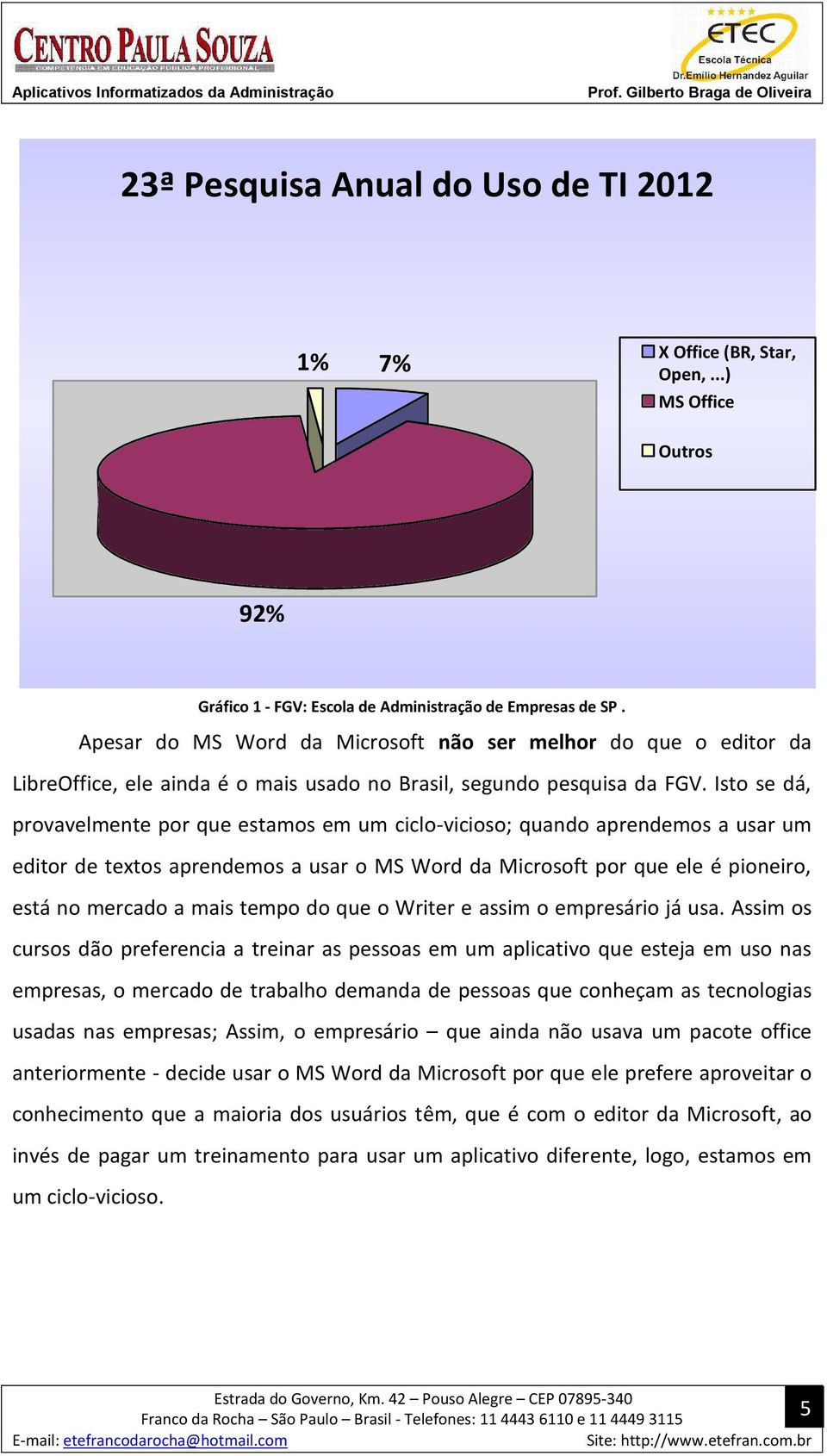 Isto se dá, provavelmente por que estamos em um ciclo-vicioso; quando aprendemos a usar um editor de textos aprendemos a usar o MS Word da Microsoft por que ele é pioneiro, está no mercado a mais