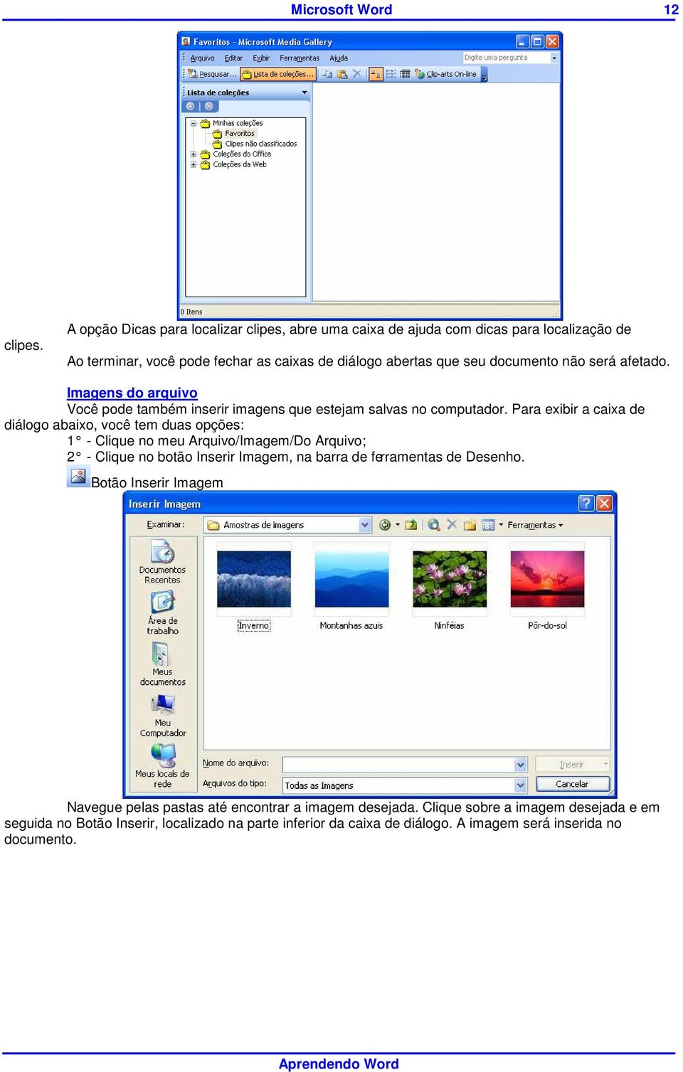 será afetado. Imagens do arquivo Você pode também inserir imagens que estejam salvas no computador.