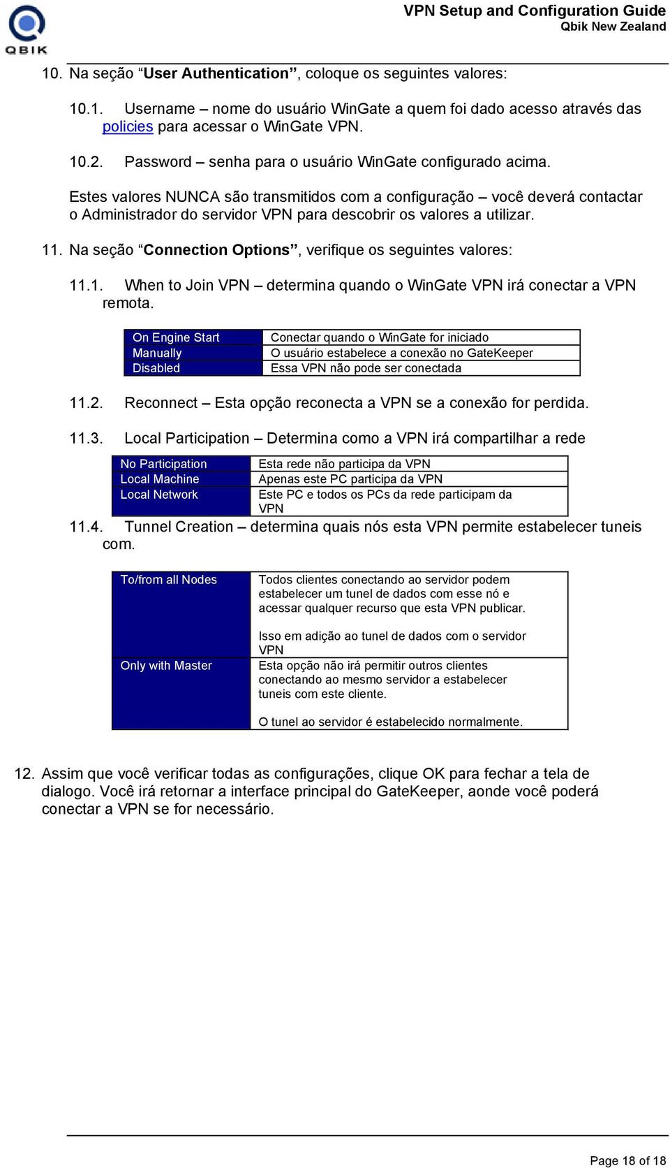 Estes valores NUNCA são transmitidos com a configuração você deverá contactar o Administrador do servidor VPN para descobrir os valores a utilizar. 11.