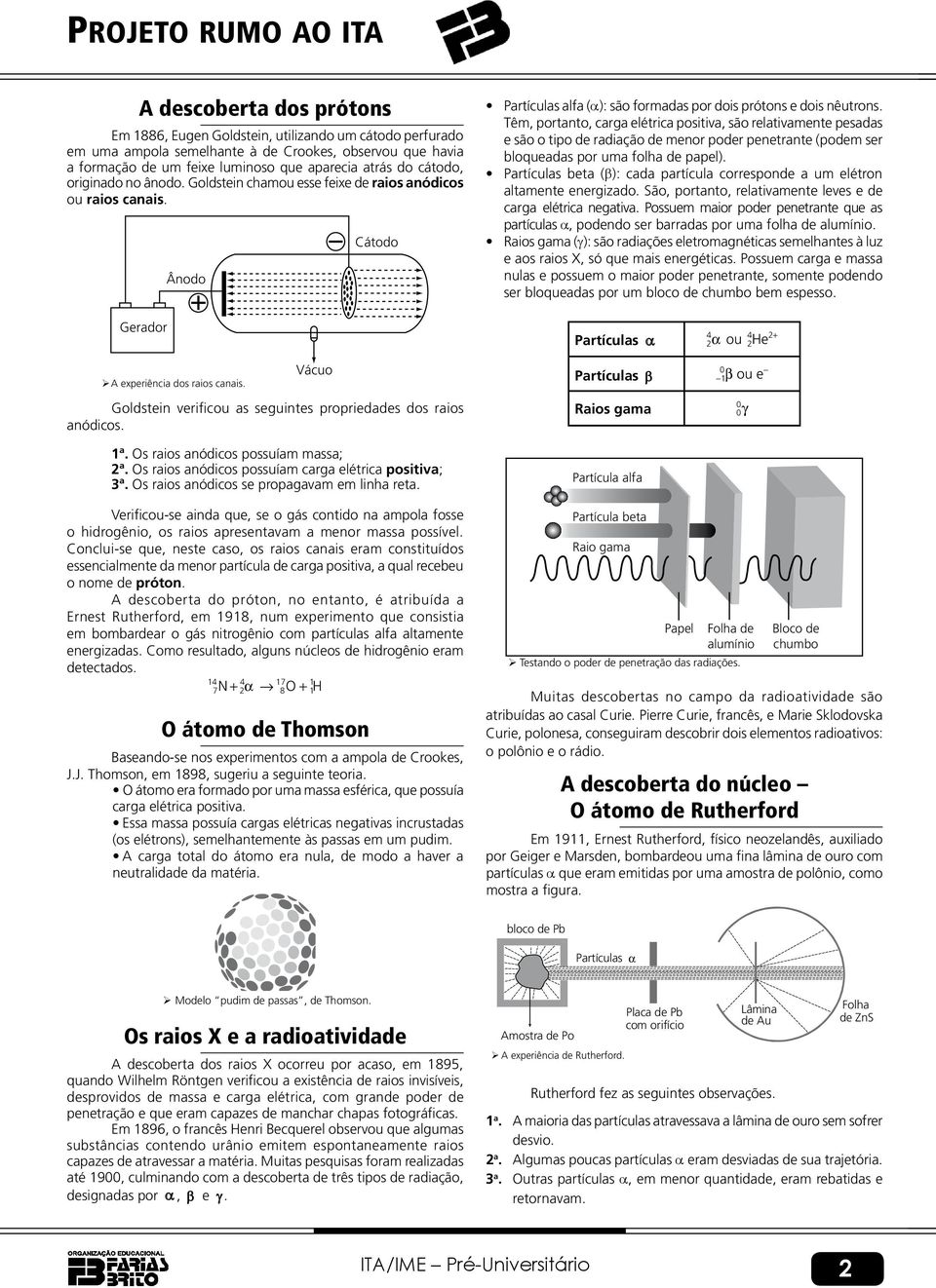 Vácuo Cátodo Goldstein verificou as seguintes propriedades dos raios anódicos. ª. Os raios anódicos possuíam massa; ª. Os raios anódicos possuíam carga elétrica positiva; 3ª.