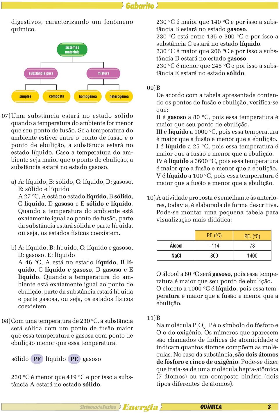 Caso a temperatura do ambiente seja maior que o ponto de ebulição, a substância estará no estado gasoso.