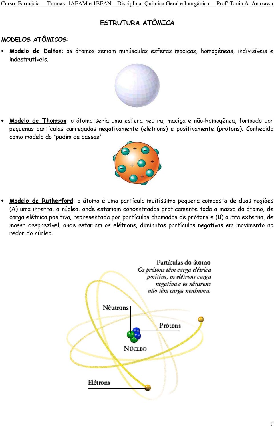 Conhecido como modelo do pudim de passas Modelo de Rutherford: o átomo é uma partícula muitíssimo pequena composta de duas regiões (A) uma interna, o núcleo, onde estariam concentradas