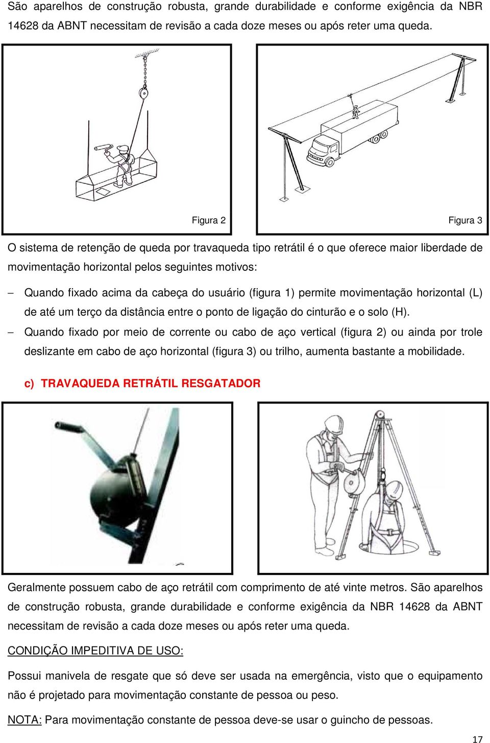 usuário (figura 1) permite movimentação horizontal (L) de até um terço da distância entre o ponto de ligação do cinturão e o solo (H).