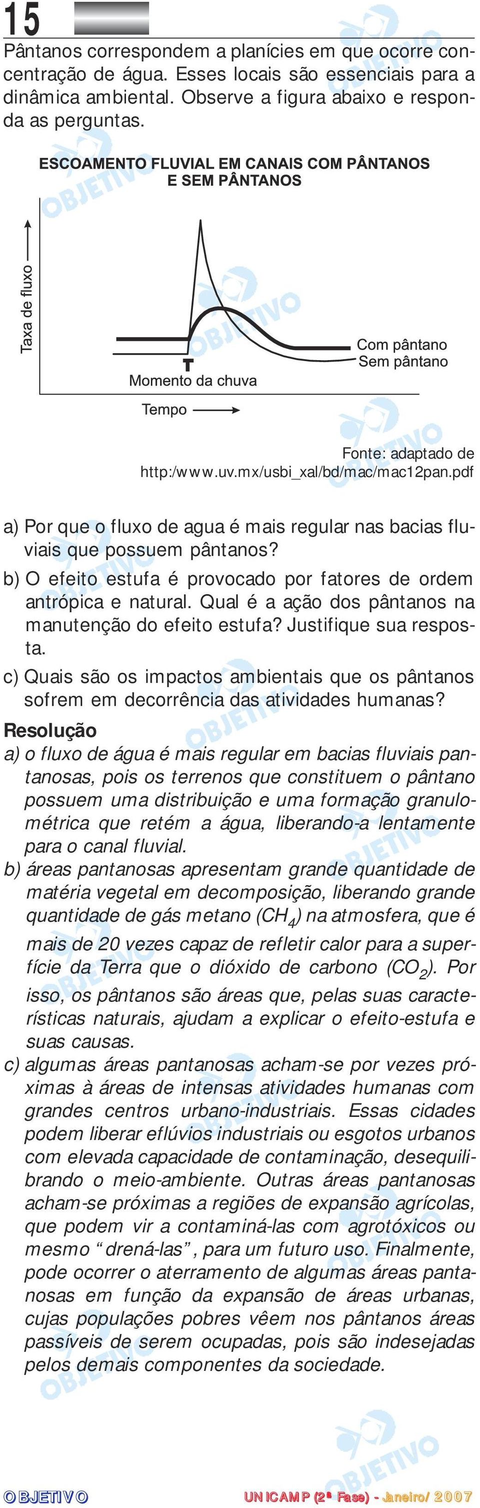 b) O efeito estufa é provocado por fatores de ordem antrópica e natural. Qual é a ação dos pântanos na manutenção do efeito estufa? Justifique sua resposta.