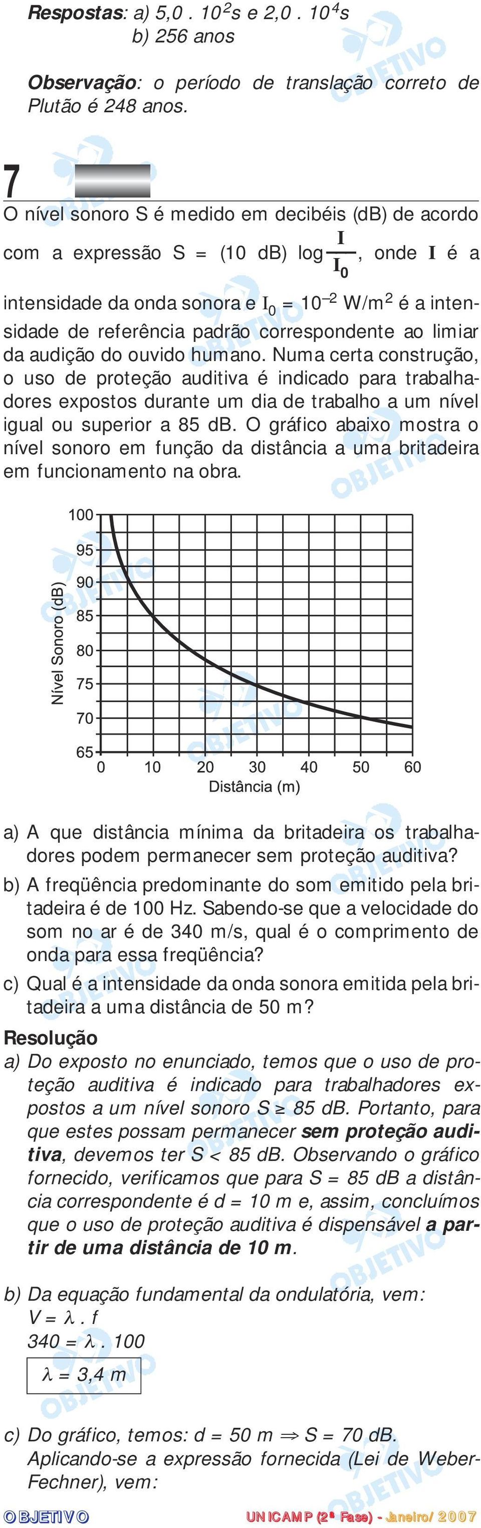 limiar da audição do ouvido humano. Numa certa construção, o uso de proteção auditiva é indicado para trabalhadores expostos durante um dia de trabalho a um nível igual ou superior a 85 db.