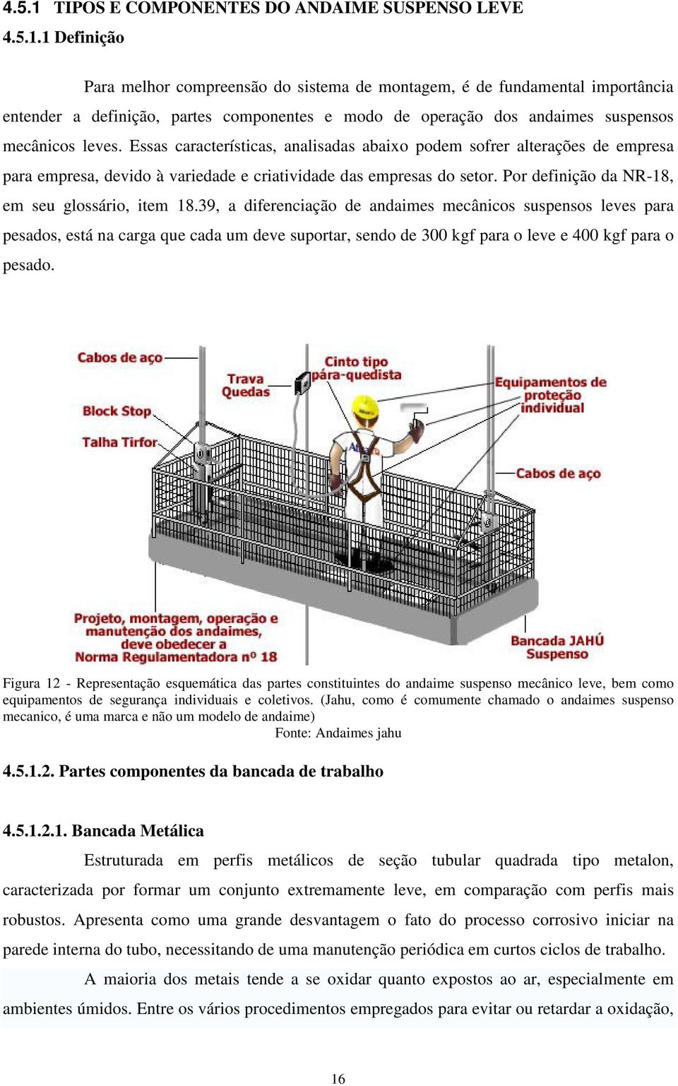 39, a diferenciação de andaimes mecânicos suspensos leves para pesados, está na carga que cada um deve suportar, sendo de 300 kgf para o leve e 400 kgf para o pesado.