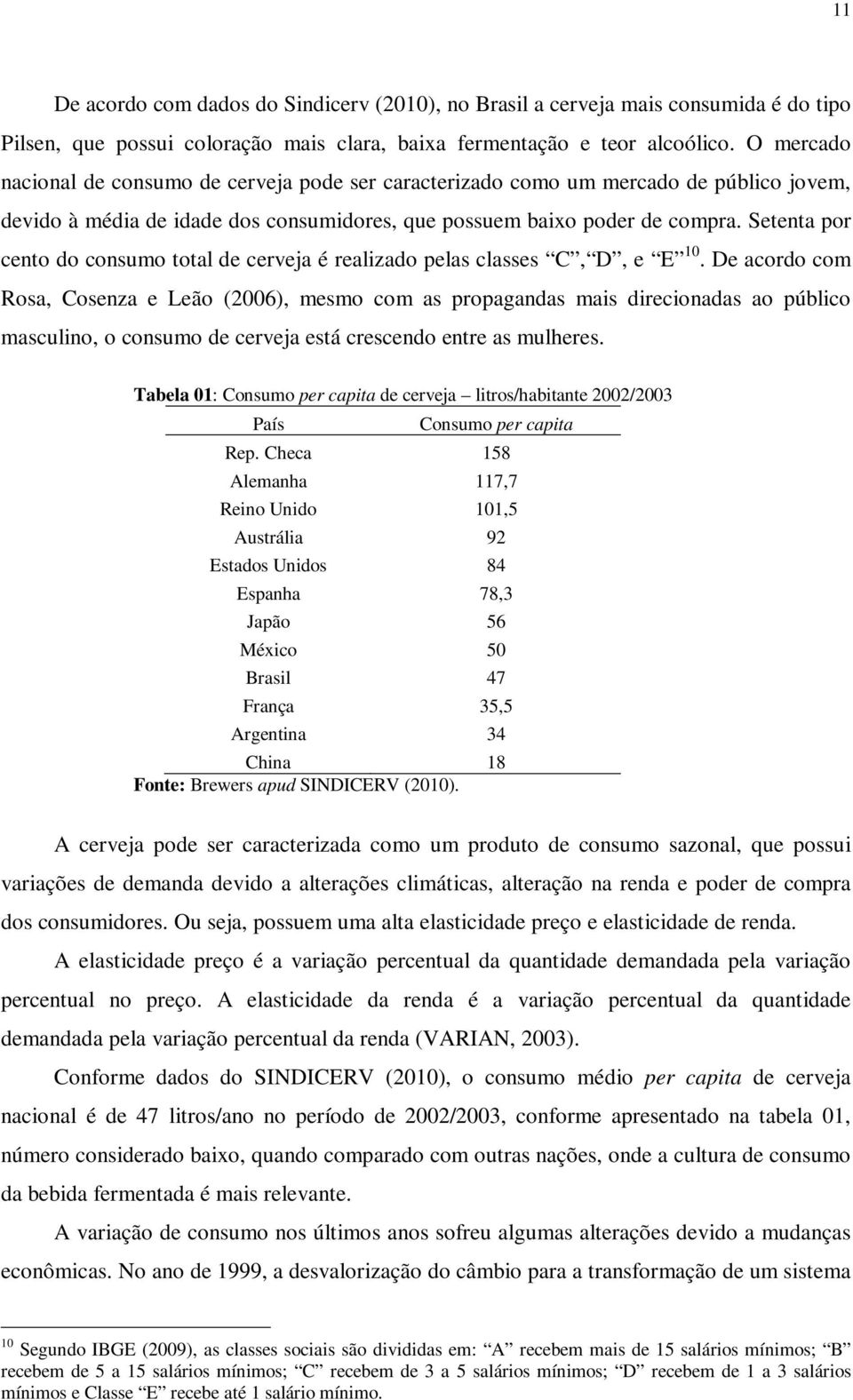 Setenta por cento do consumo total de cerveja é realizado pelas classes C, D, e E 10.