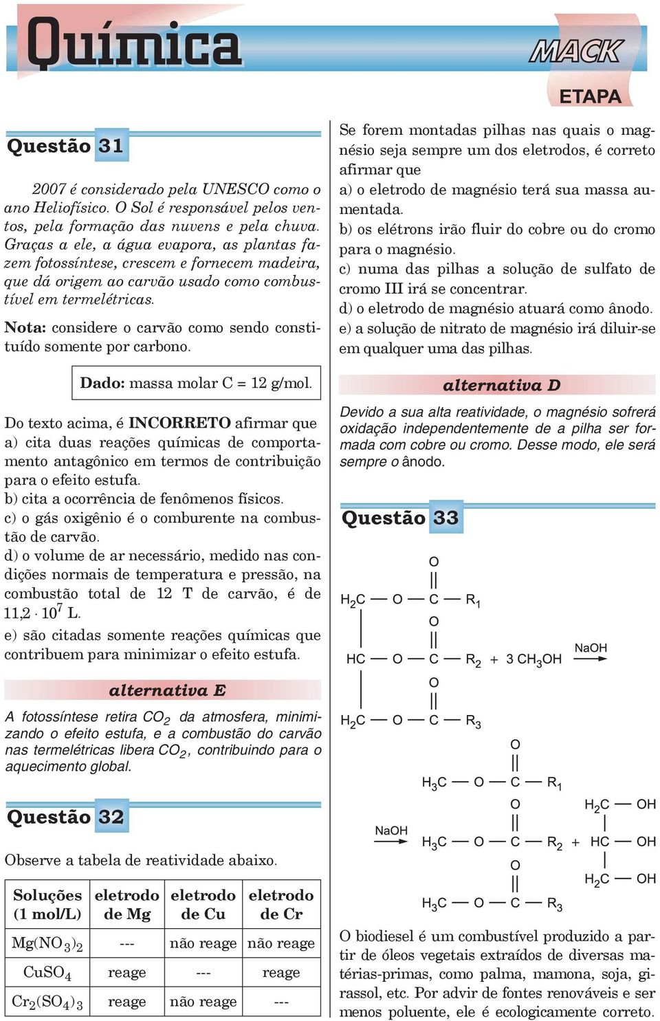 Nota: considere o carvão como sendo constituído somente por carbono. Dado: massa molar C = 12 g/mol.