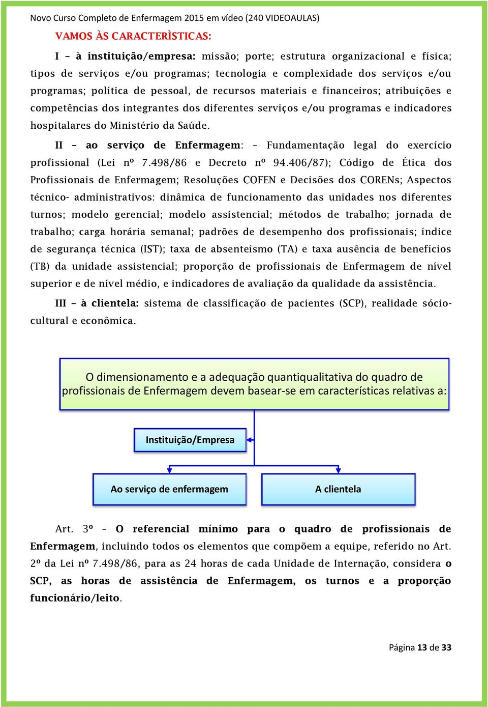 II ao serviço de Enfermagem: Fundamentação legal do exercício profissional (Lei nº 7.498/86 e Decreto nº 94.