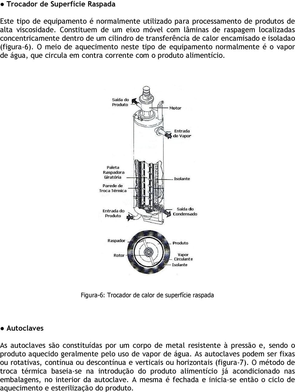 O meio de aquecimento neste tipo de equipamento normalmente é o vapor de água, que circula em contra corrente com o produto alimentício.