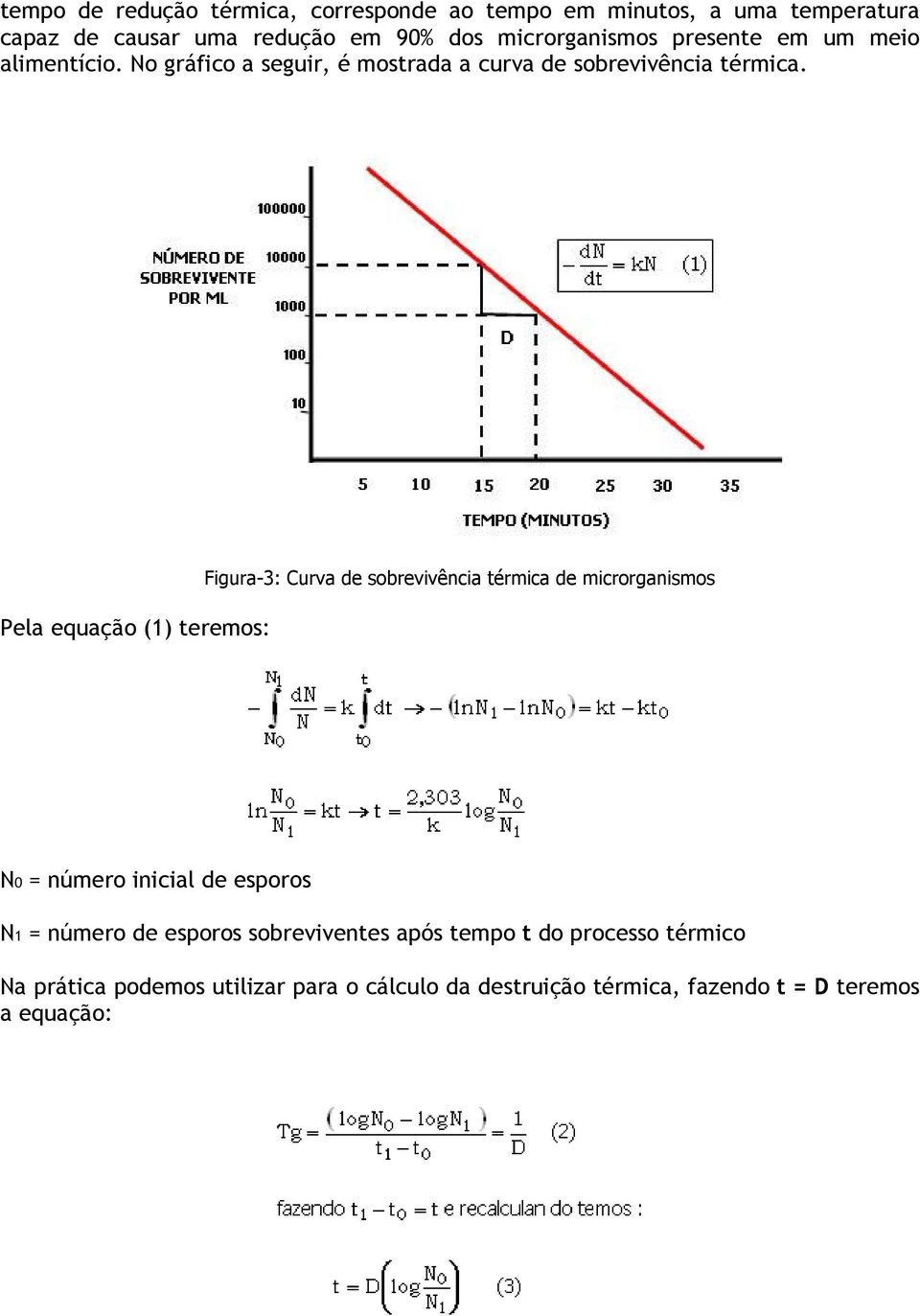 Pela equação (1) teremos: Figura-3: Curva de sobrevivência térmica de microrganismos N0 = número inicial de esporos N1 = número