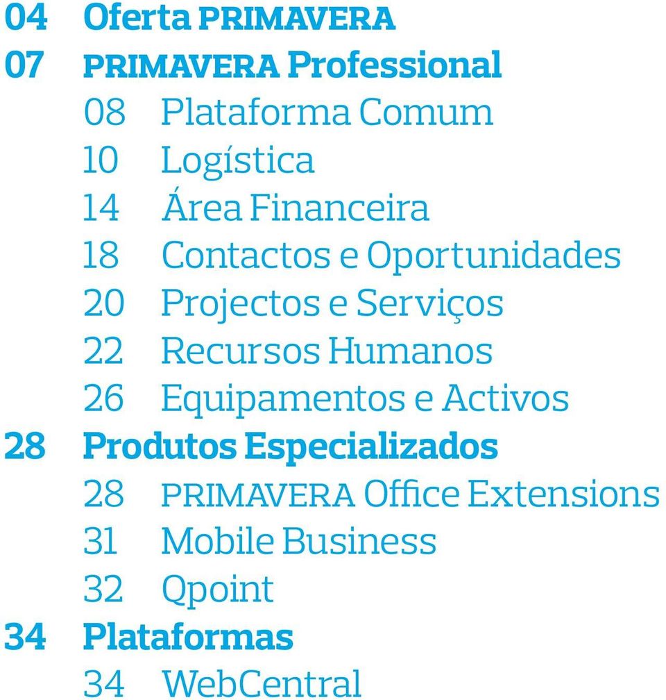 Serviços 22 Recursos Humanos 26 Equipamentos e Activos Produtos