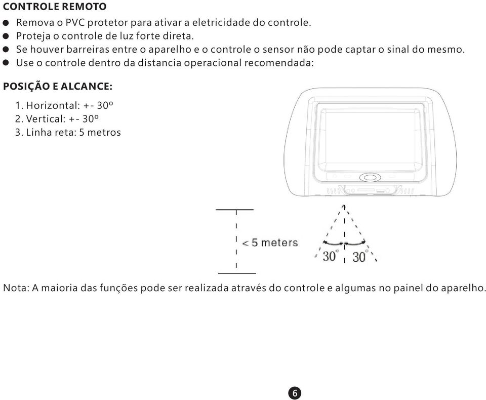 Se houver barreiras entre o aparelho e o controle o sensor não pode captar o sinal do mesmo.