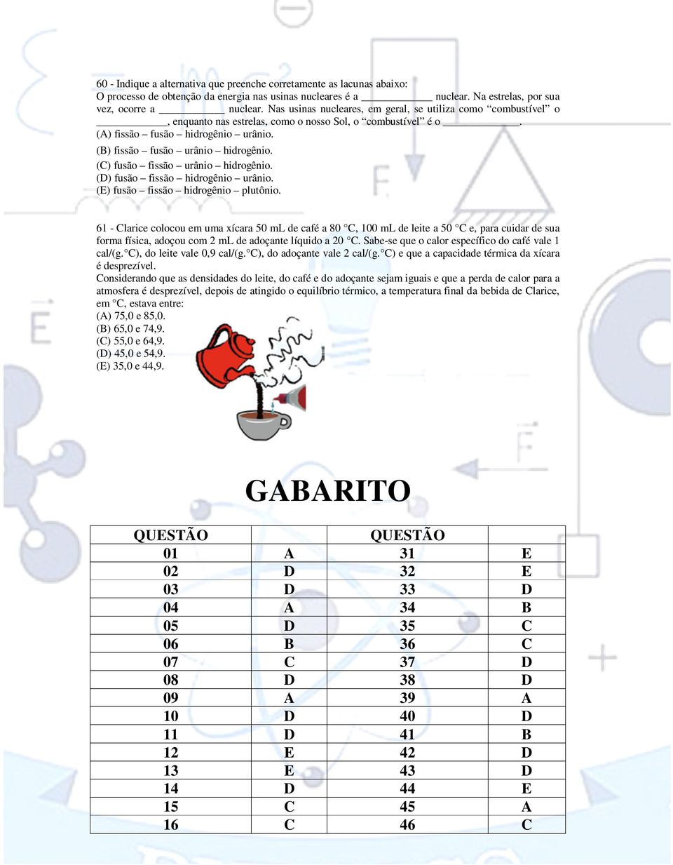 (C) fusão fissão urânio hidrogênio. (D) fusão fissão hidrogênio urânio. (E) fusão fissão hidrogênio plutônio.