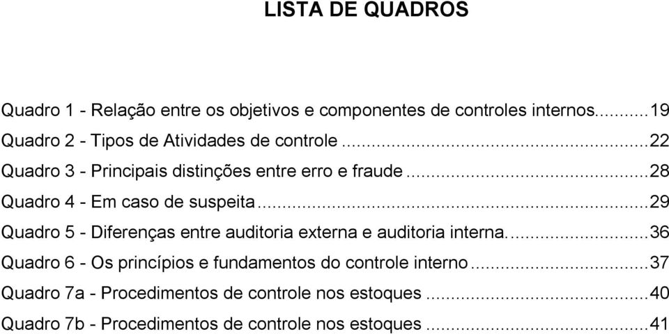 .. 28 Quadro 4 - Em caso de suspeita... 29 Quadro 5 - Diferenças entre auditoria externa e auditoria interna.