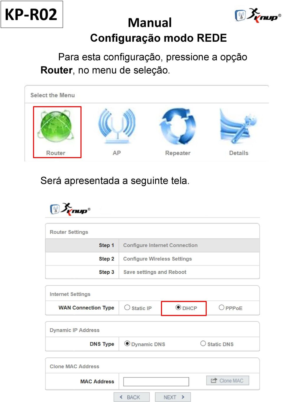 opção Router, no menu de