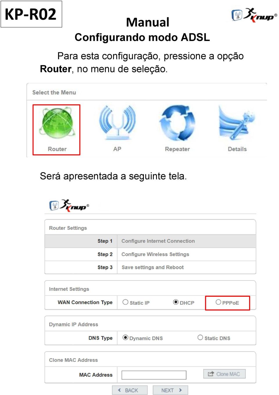 opção Router, no menu de