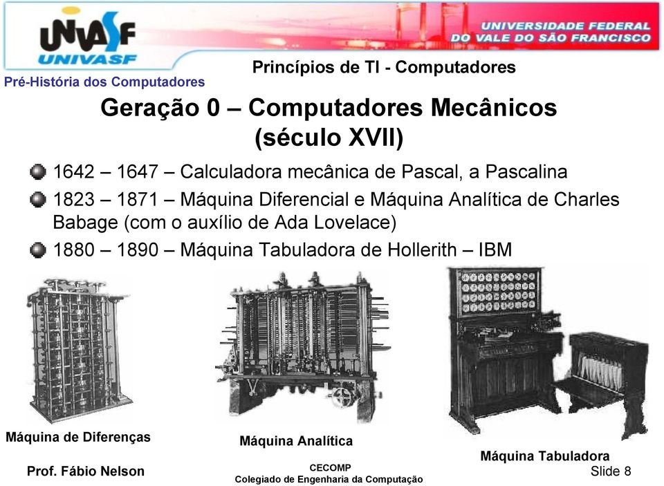 Máquina Analítica de Charles Babage (com o auxílio de Ada Lovelace) 1880 1890 Máquina