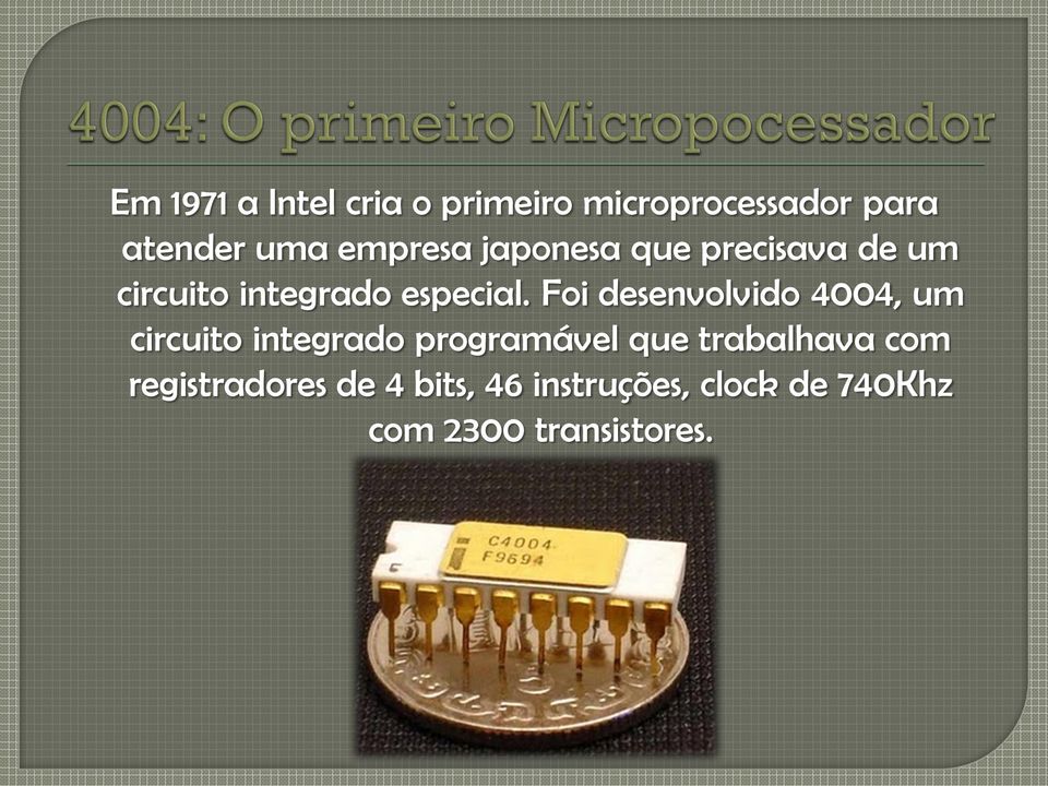 Foi desenvolvido 4004, um circuito integrado programável que trabalhava