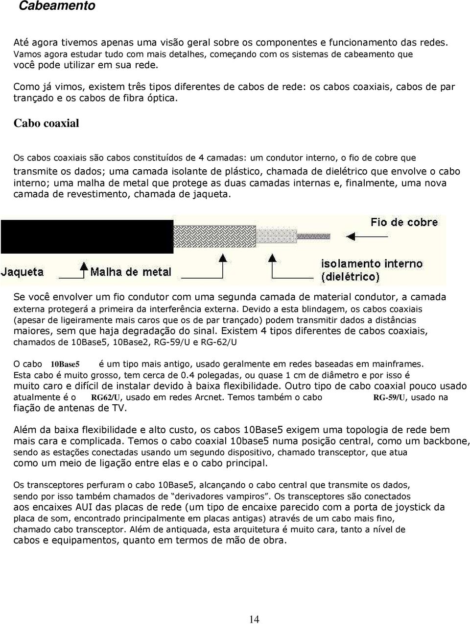 Como já vimos, existem três tipos diferentes de cabos de rede: os cabos coaxiais, cabos de par trançado e os cabos de fibra óptica.