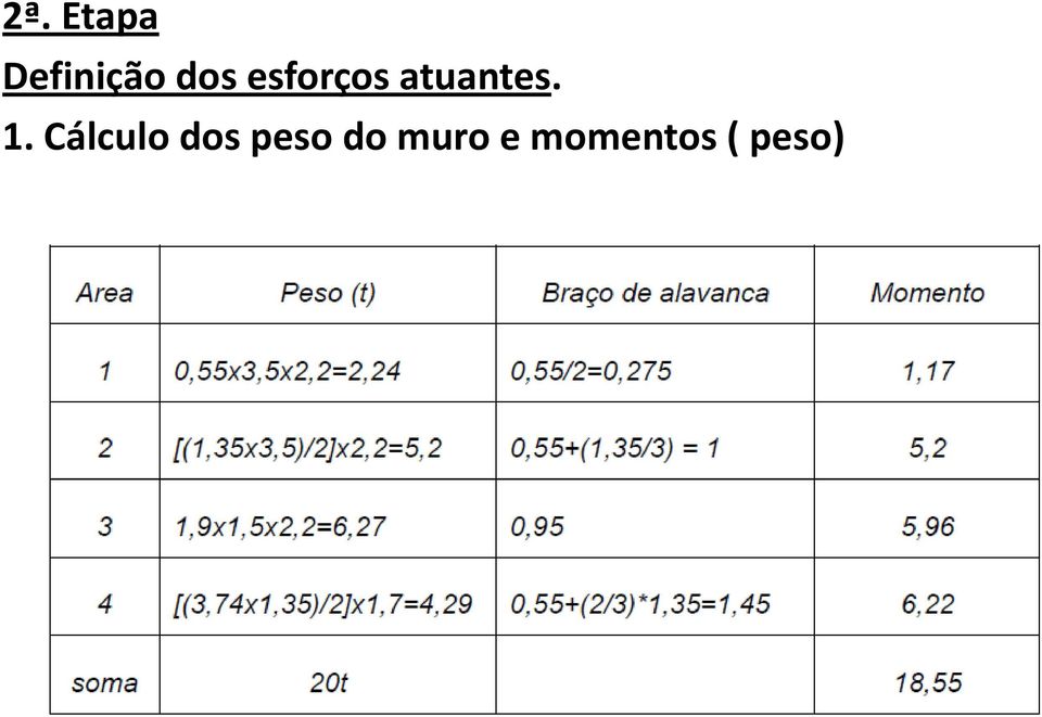 1. Cálculo dos peso do