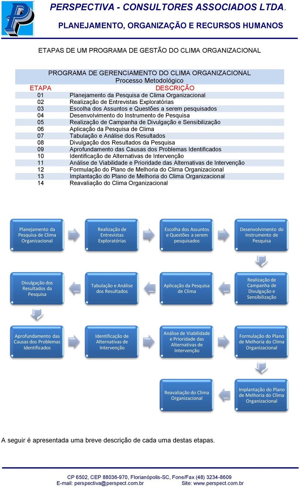 06 Aplicação da Pesquisa de Clima 07 Tabulação e Análise dos Resultados 08 Divulgação dos Resultados da Pesquisa 09 Aprofundamento das Causas dos Problemas Identificados 10 Identificação de