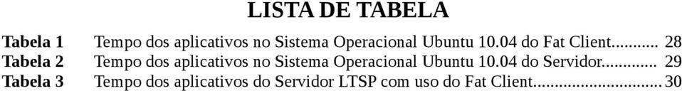 .. 28 Tabela 2 Tempo dos aplicativos no Sistema Operacional