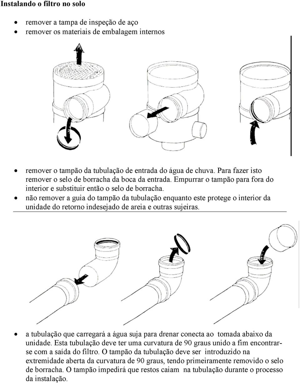 não remover a guia do tampão da tubulação enquanto este protege o interior da unidade do retorno indesejado de areia e outras sujeiras.