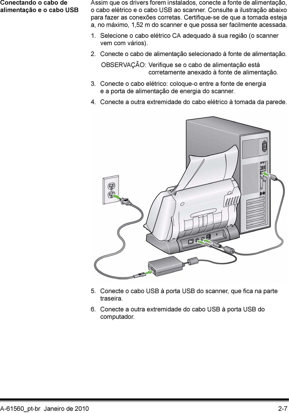 2. Conecte o cabo de alimentação selecionado à fonte de alimentação. OBSERVAÇÃO: Verifique se o cabo de alimentação está corretamente anexado à fonte de alimentação. 3.