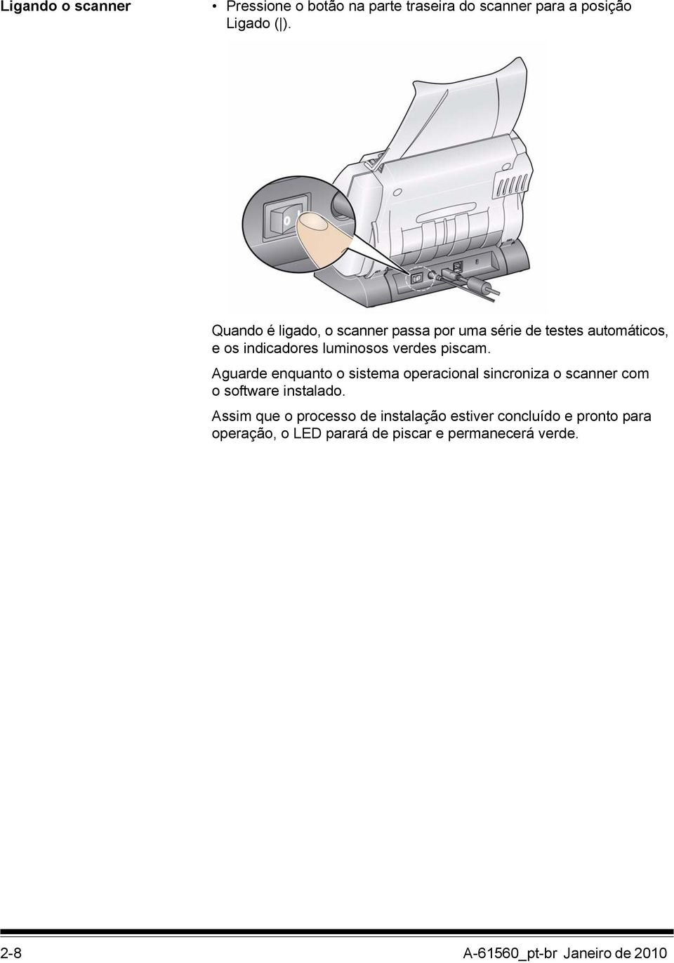 Aguarde enquanto o sistema operacional sincroniza o scanner com o software instalado.