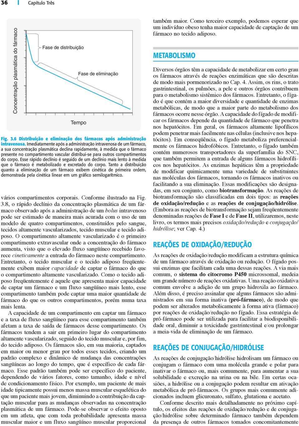 compartimentos do corpo. Esse rápido declínio é seguido de um declínio mais lento à medida que o fármaco é metabolizado e excretado do corpo.