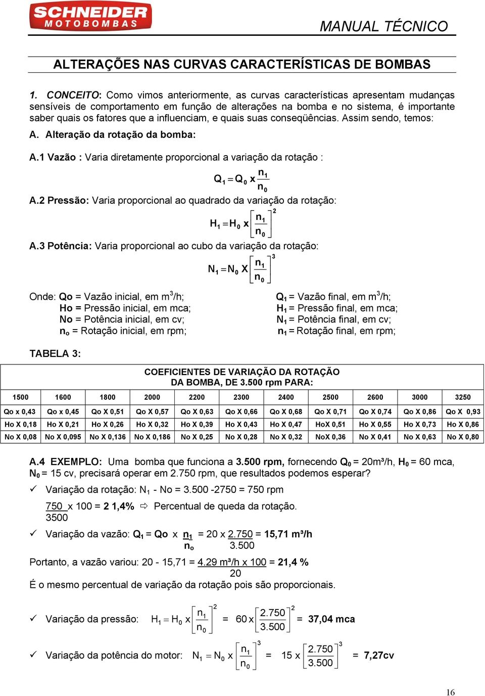 influenciam, e quais suas conseqüências. Assim sendo, temos: A. Alteração da rotação da bomba: A.1 Vazão : Varia diretamente proporcional a variação da rotação : n1 Q 1 = Q 0 x n0 A.