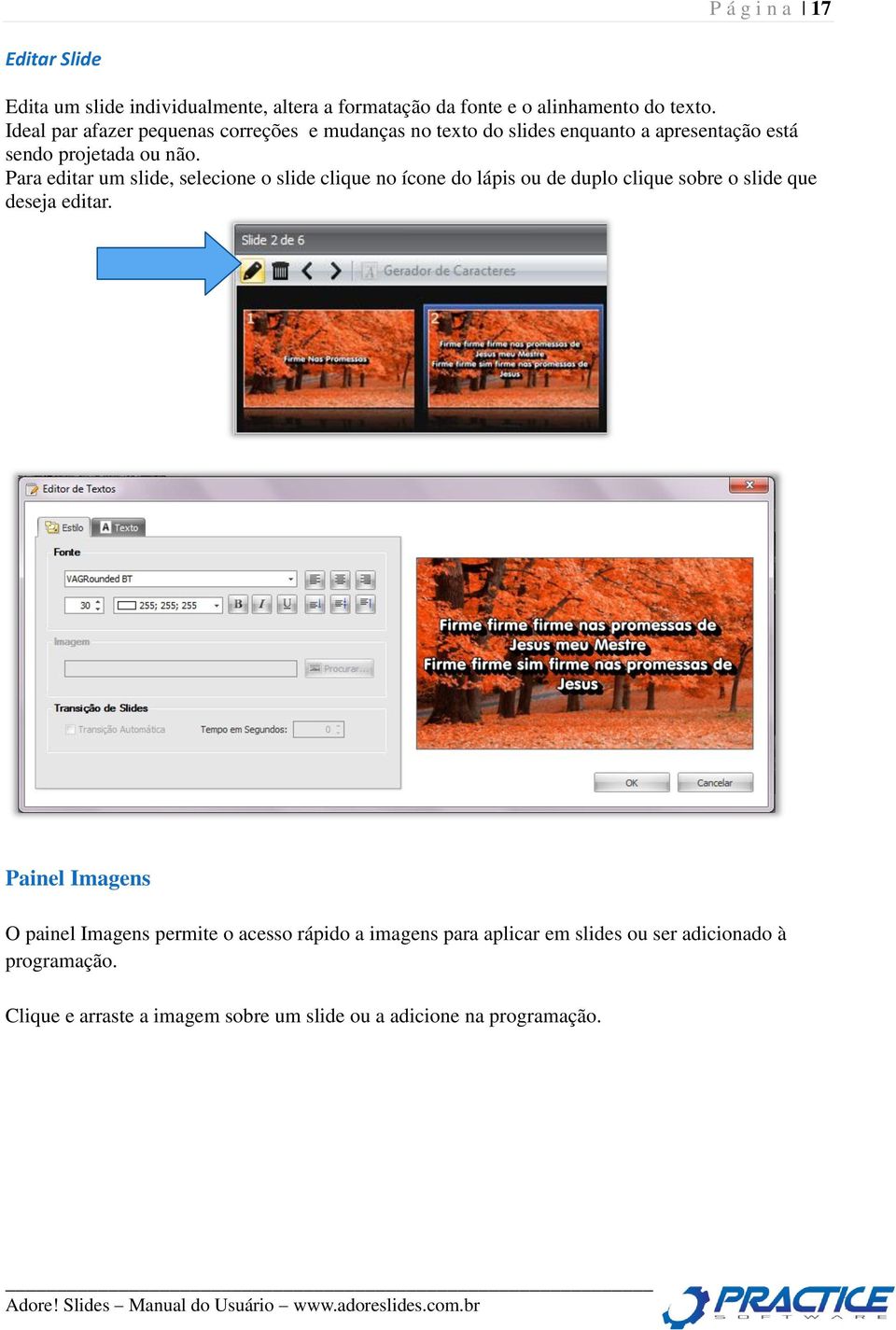 Para editar um slide, selecione o slide clique no ícone do lápis ou de duplo clique sobre o slide que deseja editar.