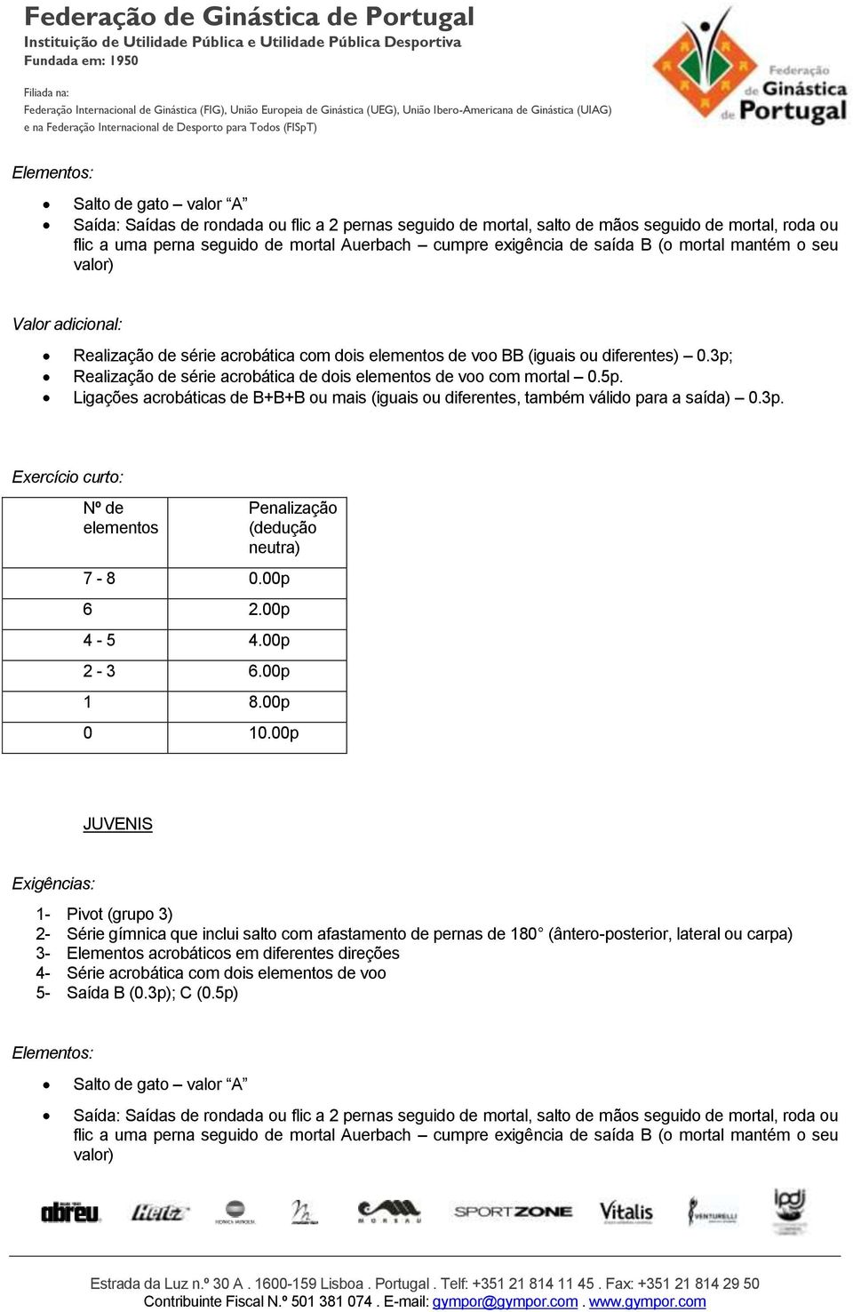 Ligações acrobáticas de B+B+B ou mais (iguais ou diferentes, também válido para a saída) 0.3p.