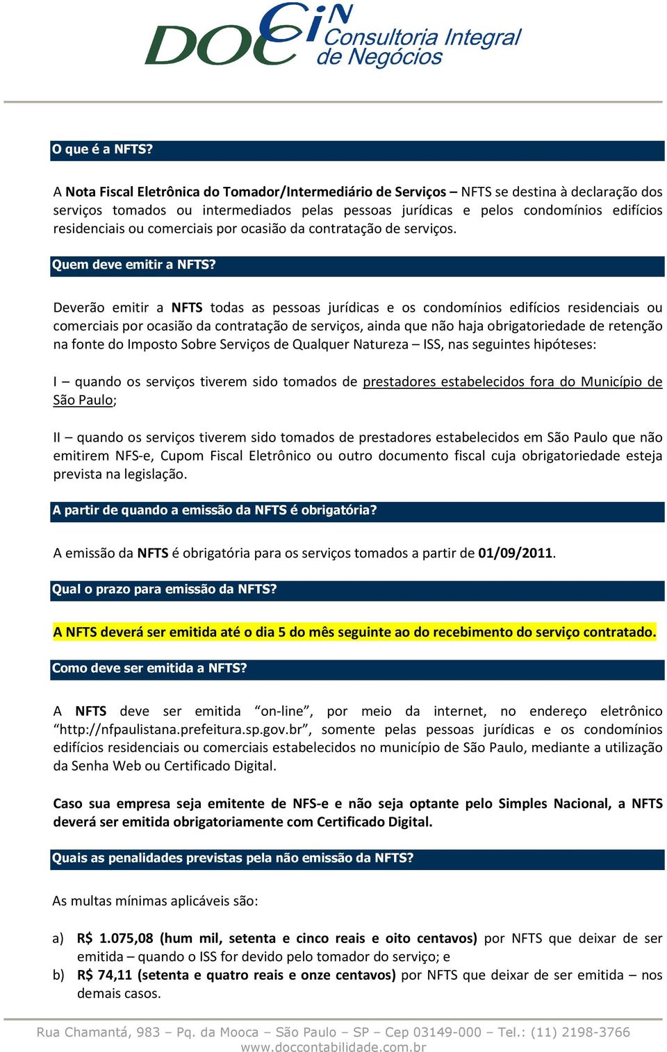 comerciais por ocasião da contratação de serviços. Quem deve emitir a NFTS?