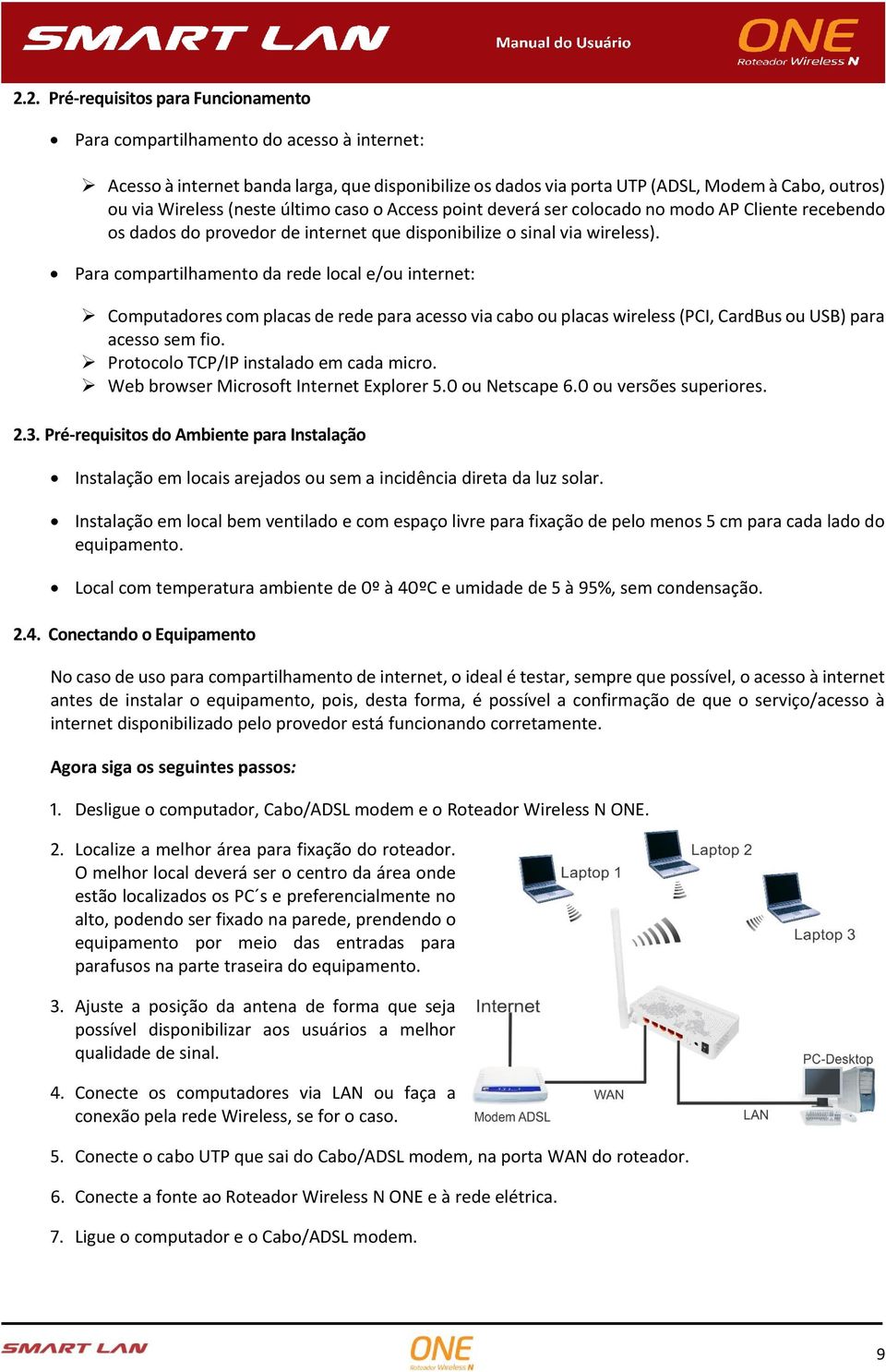 Para compartilhamento da rede local e/ou internet: Computadores com placas de rede para acesso via cabo ou placas wireless (PCI, CardBus ou USB) para acesso sem fio.