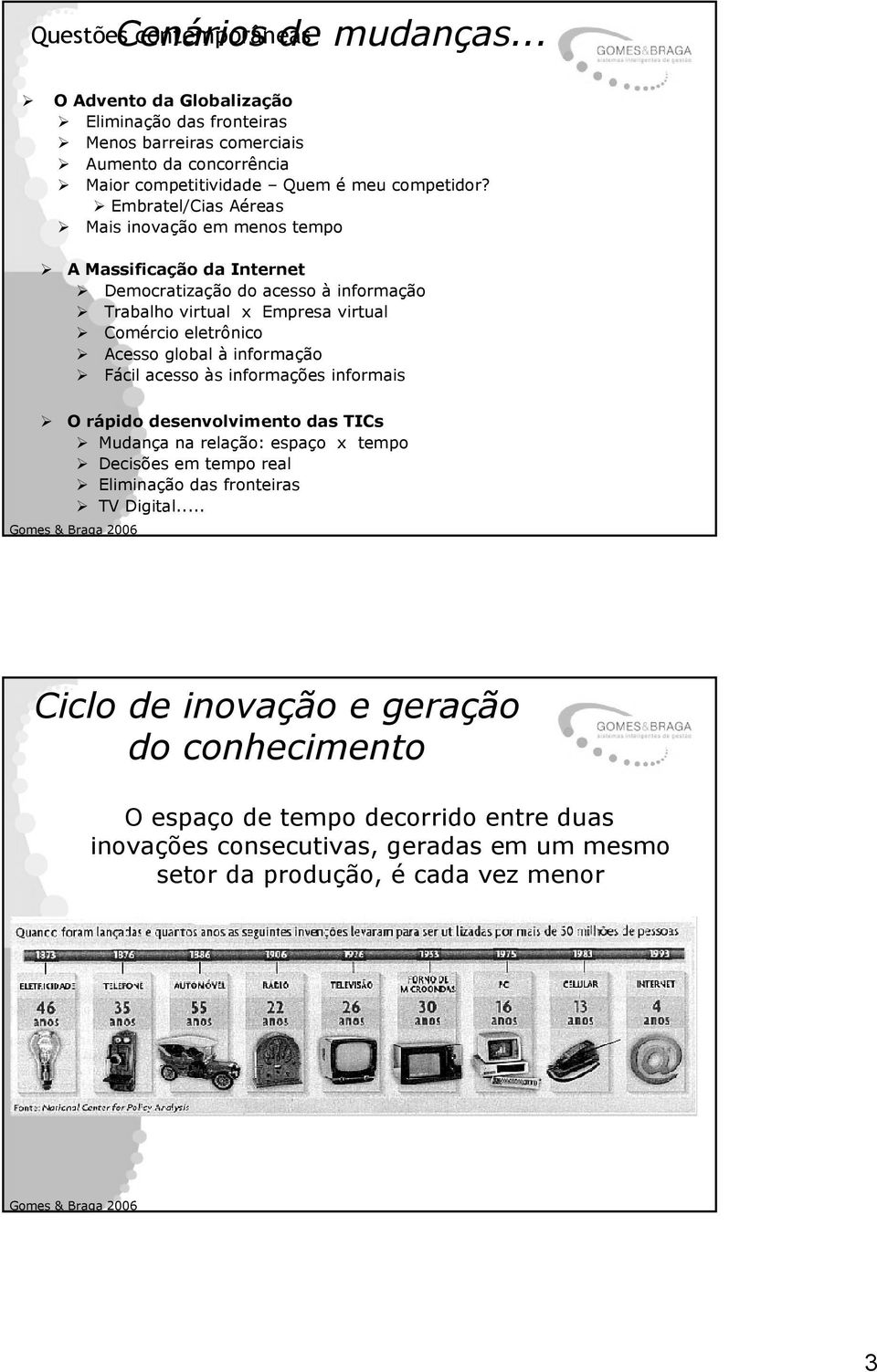 Embratel/Cias Aéreas Mais inovação em menos tempo A Massificação da Internet Democratização do acesso à informação Trabalho virtual x Empresa virtual Comércio eletrônico Acesso