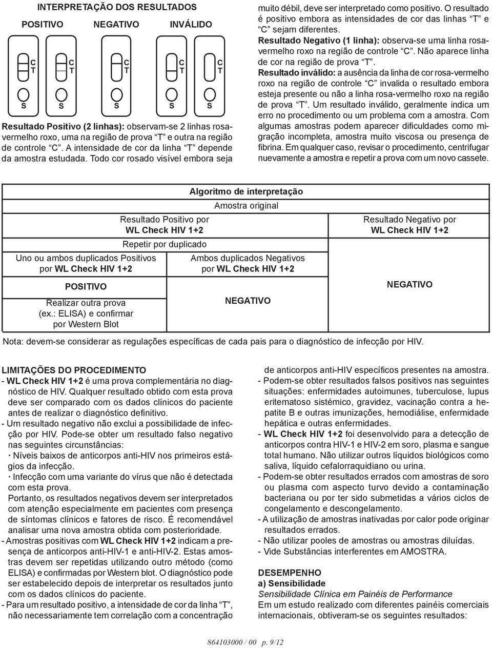 O resultado é positivo embora as intensidades de cor das linhas e sejam diferentes. Resultado Negativo (1 linha): observa-se uma linha rosavermelho roxo na região de controle.