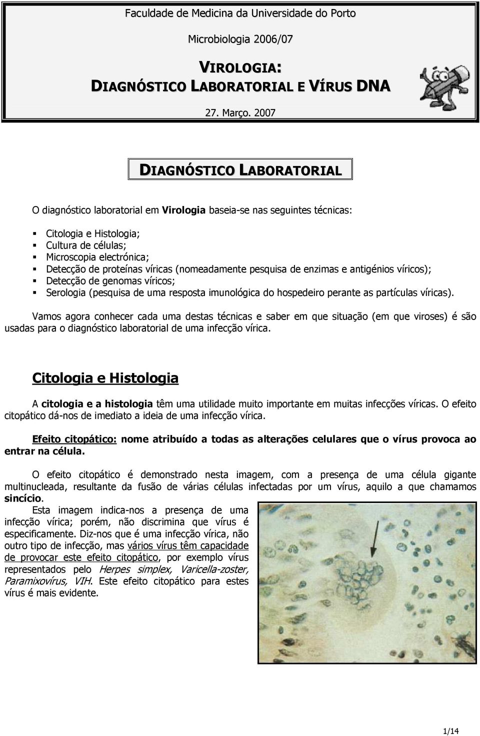 víricas (nomeadamente pesquisa de enzimas e antigénios víricos); Detecção de genomas víricos; Serologia (pesquisa de uma resposta imunológica do hospedeiro perante as partículas víricas).