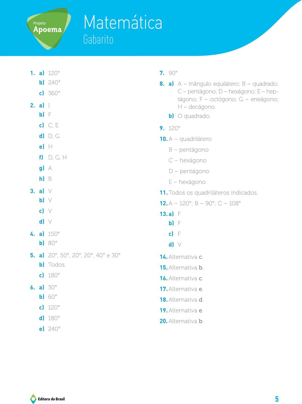 a) triângulo equilátero; quadrado; pentágono; hexágono; heptágono; F octógono; G eneágono; H decágono. b) O quadrado. 9. 120 10.